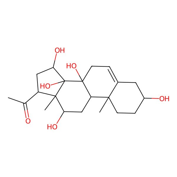 2D Structure of 1-[(3S,8S,9R,10R,12R,13S,14S,15R,17S)-3,8,12,14,15-pentahydroxy-10,13-dimethyl-2,3,4,7,9,11,12,15,16,17-decahydro-1H-cyclopenta[a]phenanthren-17-yl]ethanone