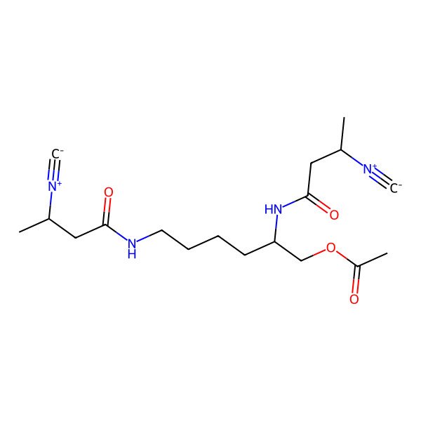 2D Structure of (1Z,3R)-N-[(5S)-6-(acetyloxy)-5-{(E)-[(3R)-1-hydroxy-3-isocyanobutylidene]amino}hexyl]-3-isocyanobutanimidic acid