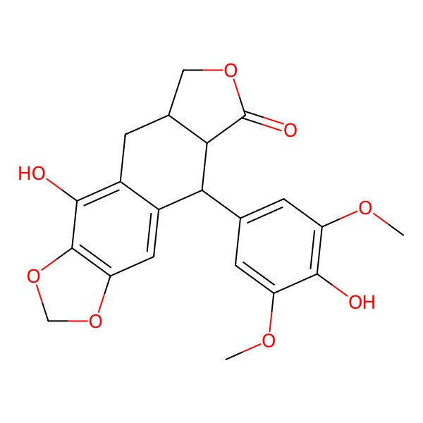2D Structure of 4-hydroxy-9-(4-hydroxy-3,5-dimethoxy-phenyl)-5a,6,8a,9-tetrahydro-5H-isobenzofuro[6,5-f][1,3]benzodioxol-8-one