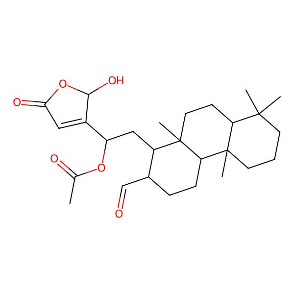 2D Structure of [(1R)-2-[(1R,2S,4aS,4bS,8aS,10aS)-2-formyl-4b,8,8,10a-tetramethyl-2,3,4,4a,5,6,7,8a,9,10-decahydro-1H-phenanthren-1-yl]-1-(2-hydroxy-5-oxo-2H-furan-3-yl)ethyl] acetate