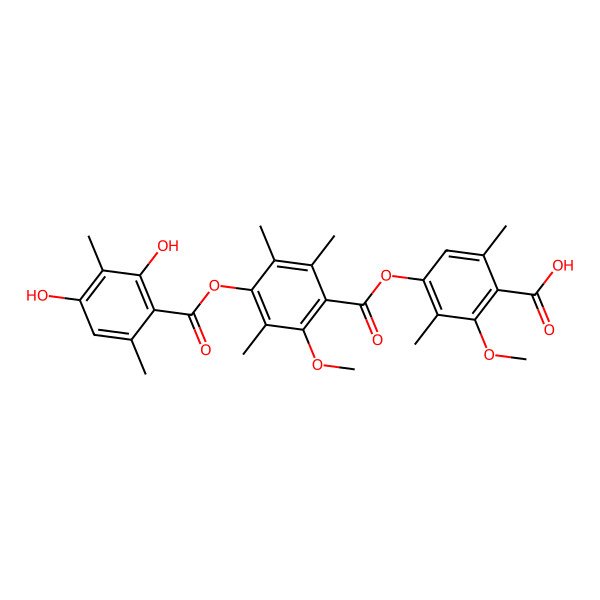 2D Structure of 4-[4-(2,4-Dihydroxy-3,6-dimethylbenzoyl)oxy-2-methoxy-3,5,6-trimethylbenzoyl]oxy-2-methoxy-3,6-dimethylbenzoic acid