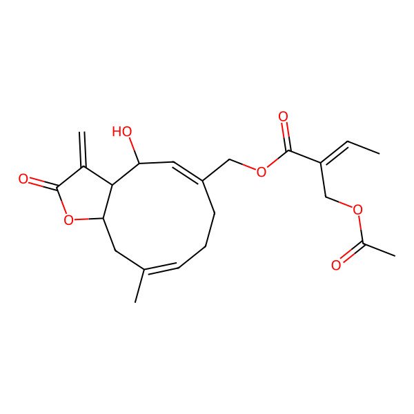 2D Structure of (4-Hydroxy-10-methyl-3-methylidene-2-oxo-3a,4,7,8,11,11a-hexahydrocyclodeca[b]furan-6-yl)methyl 2-(acetyloxymethyl)but-2-enoate