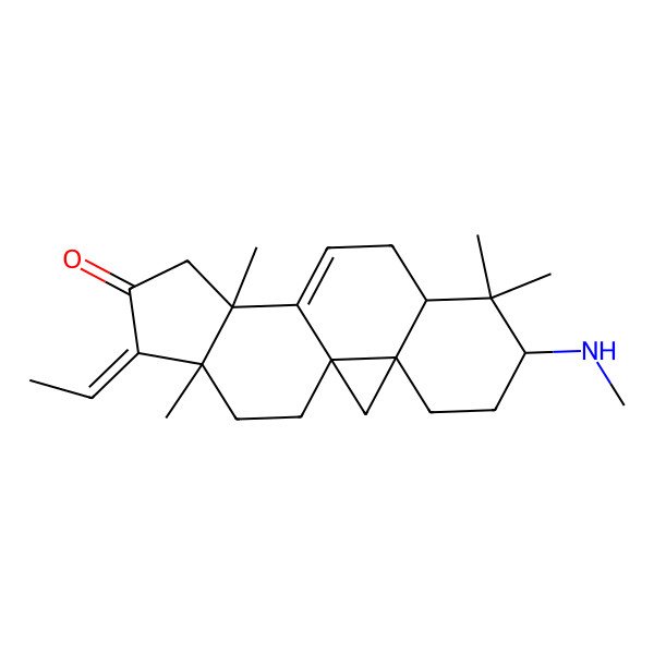 2D Structure of (1R,3R,6S,8R,12R,15Z,16S)-15-ethylidene-7,7,12,16-tetramethyl-6-(methylamino)pentacyclo[9.7.0.01,3.03,8.012,16]octadec-10-en-14-one