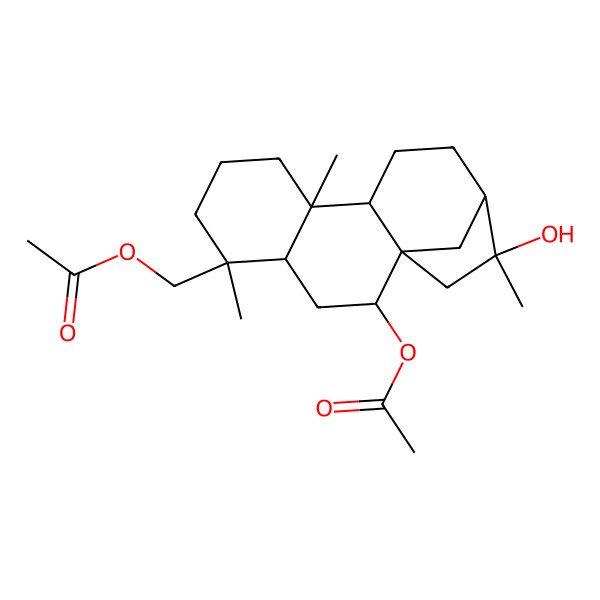 2D Structure of [(1R,2S,4S,5S,9R,10S,13R,14R)-2-acetyloxy-14-hydroxy-5,9,14-trimethyl-5-tetracyclo[11.2.1.01,10.04,9]hexadecanyl]methyl acetate