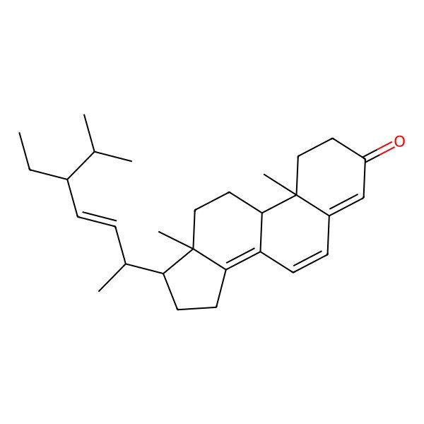 2D Structure of 17-(5-Ethyl-6-methylhept-3-en-2-yl)-10,13-dimethyl-1,2,9,11,12,15,16,17-octahydrocyclopenta[a]phenanthren-3-one