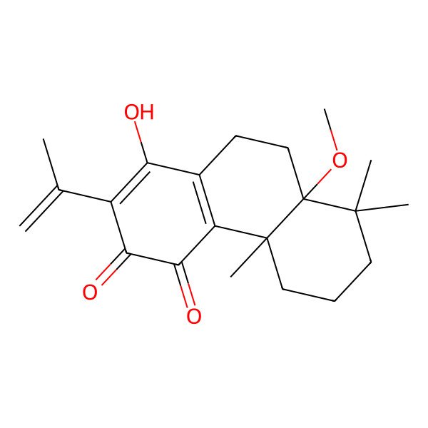 2D Structure of (4bR,8aR)-1-hydroxy-8a-methoxy-4b,8,8-trimethyl-2-prop-1-en-2-yl-6,7,9,10-tetrahydro-5H-phenanthrene-3,4-dione