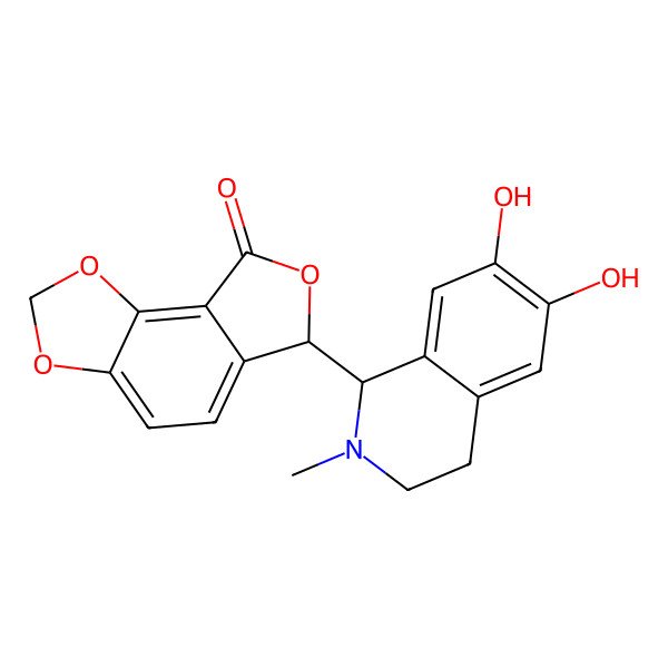 2D Structure of (6R)-6-[(1S)-6,7-dihydroxy-2-methyl-3,4-dihydro-1H-isoquinolin-1-yl]-6H-furo[3,4-g][1,3]benzodioxol-8-one