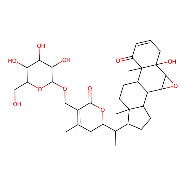 2D Structure of (1S,2S,4S,5R,10R,11S,14R,15R,18S)-5-hydroxy-10,14-dimethyl-15-[(1S)-1-[(2R)-4-methyl-6-oxo-5-[[(2R,3R,4S,5S,6R)-3,4,5-trihydroxy-6-(hydroxymethyl)oxan-2-yl]oxymethyl]-2,3-dihydropyran-2-yl]ethyl]-3-oxapentacyclo[9.7.0.02,4.05,10.014,18]octadec-7-en-9-one
