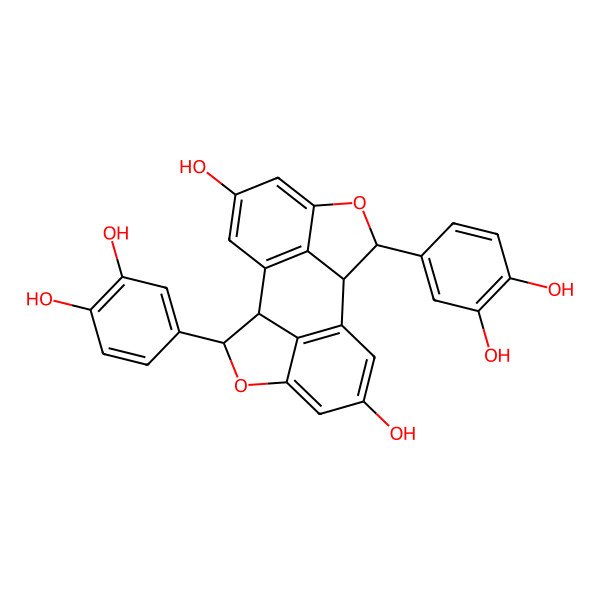 2D Structure of 3,11-Bis(3,4-dihydroxyphenyl)-4,12-dioxapentacyclo[8.6.1.12,5.013,17.09,18]octadeca-1(17),5,7,9(18),13,15-hexaene-7,15-diol