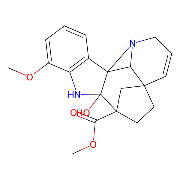 2D Structure of Methyl 9-hydroxy-6-methoxy-8,17-diazahexacyclo[11.6.1.110,13.01,9.02,7.017,20]henicosa-2(7),3,5,14-tetraene-10-carboxylate