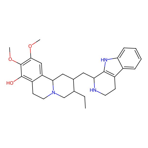2D Structure of 3-ethyl-9,10-dimethoxy-2-(2,3,4,9-tetrahydro-1H-pyrido[3,4-b]indol-1-ylmethyl)-2,3,4,6,7,11b-hexahydro-1H-benzo[a]quinolizin-8-ol