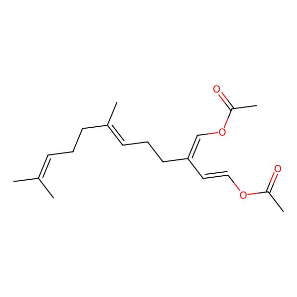 2D Structure of [(1E,3E,6E)-3-(acetyloxymethylidene)-7,11-dimethyldodeca-1,6,10-trienyl] acetate