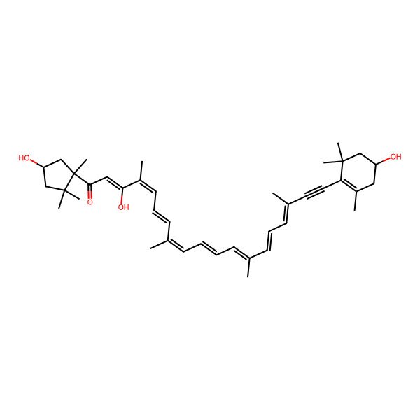 2D Structure of (2Z,4E,6E,8E,10E,12E,14E,16E)-3-hydroxy-19-[(4S)-4-hydroxy-2,6,6-trimethylcyclohexen-1-yl]-1-[(1R,4S)-4-hydroxy-1,2,2-trimethylcyclopentyl]-4,8,13,17-tetramethylnonadeca-2,4,6,8,10,12,14,16-octaen-18-yn-1-one