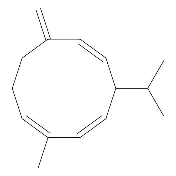 2D Structure of (1E,3Z,5S,6E)-2-methyl-8-methylidene-5-propan-2-ylcyclodeca-1,3,6-triene 2D Structure of (1E,3Z,5S,6E)-2-methyl-8-methylidene-5-propan-2-ylcyclodeca-1,3,6-triene
