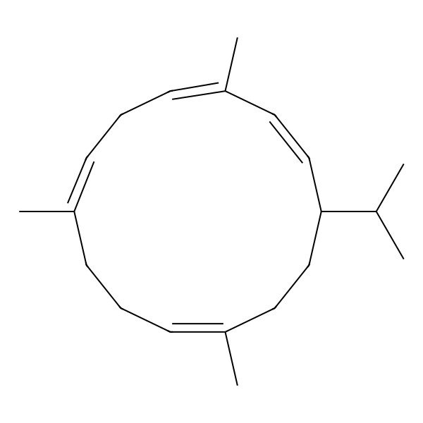 2D Structure of (1E,3Z,6E,10E)-3,7,11-trimethyl-14-propan-2-ylcyclotetradeca-1,3,6,10-tetraene 2D Structure of (1E,3Z,6E,10E)-3,7,11-trimethyl-14-propan-2-ylcyclotetradeca-1,3,6,10-tetraene
