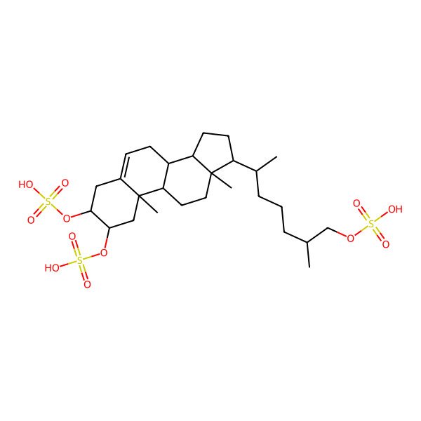 2D Structure of [(6R)-6-[(2S,3S,8S,9S,10R,13R,14S,17R)-10,13-dimethyl-2,3-disulfooxy-2,3,4,7,8,9,11,12,14,15,16,17-dodecahydro-1H-cyclopenta[a]phenanthren-17-yl]-2-methylheptyl] hydrogen sulfate