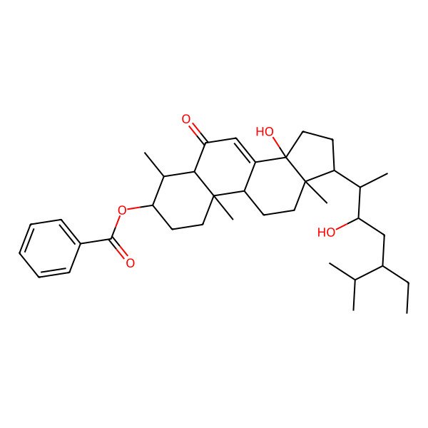2D Structure of [(3S,4S,5S,9R,10R,13R,14S,17R)-17-[(2S,3R,5R)-5-ethyl-3-hydroxy-6-methylheptan-2-yl]-14-hydroxy-4,10,13-trimethyl-6-oxo-2,3,4,5,9,11,12,15,16,17-decahydro-1H-cyclopenta[a]phenanthren-3-yl] benzoate