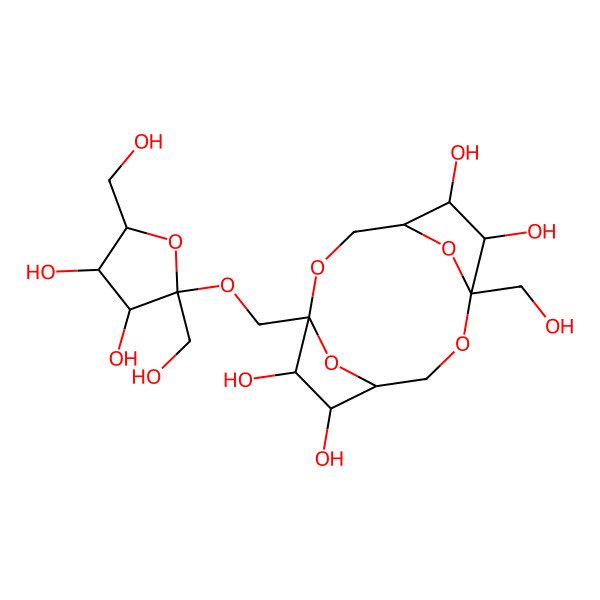 2D Structure of (1R,4S,5R,6R,7S,10R,11S,12S)-1-[[(2R,3S,4S,5R)-3,4-dihydroxy-2,5-bis(hydroxymethyl)oxolan-2-yl]oxymethyl]-7-(hydroxymethyl)-2,8,13,14-tetraoxatricyclo[8.2.1.14,7]tetradecane-5,6,11,12-tetrol
