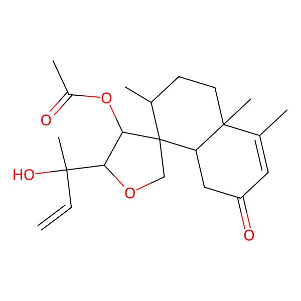 2D Structure of [(2'S,3S,3'S,4R,4aR,8aS)-2'-[(2R)-2-hydroxybut-3-en-2-yl]-3,8,8a-trimethyl-6-oxospiro[2,3,4a,5-tetrahydro-1H-naphthalene-4,4'-oxolane]-3'-yl] acetate