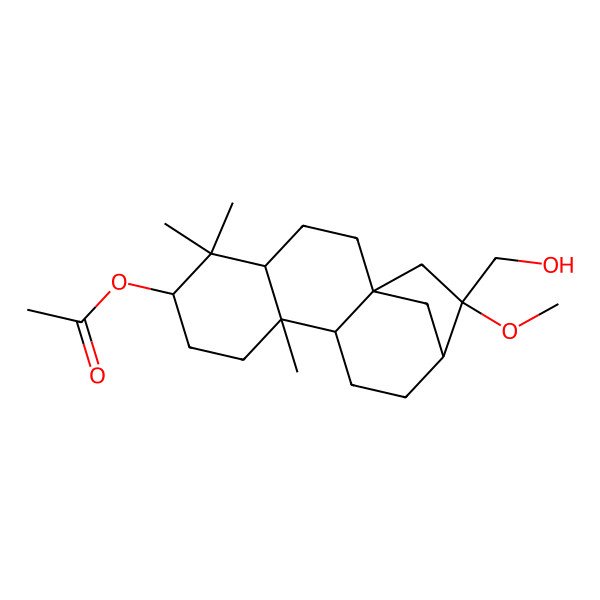2D Structure of [(1S,4S,6R,9S,10R,13R,14S)-14-(hydroxymethyl)-14-methoxy-5,5,9-trimethyl-6-tetracyclo[11.2.1.01,10.04,9]hexadecanyl] acetate