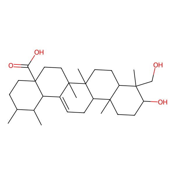 2D Structure of (1S,2R,4aS,6aR,6aS,6bR,8aS,9R,10S,12aR,14bS)-10-hydroxy-9-(hydroxymethyl)-1,2,6a,6b,9,12a-hexamethyl-2,3,4,5,6,6a,7,8,8a,10,11,12,13,14b-tetradecahydro-1H-picene-4a-carboxylic acid