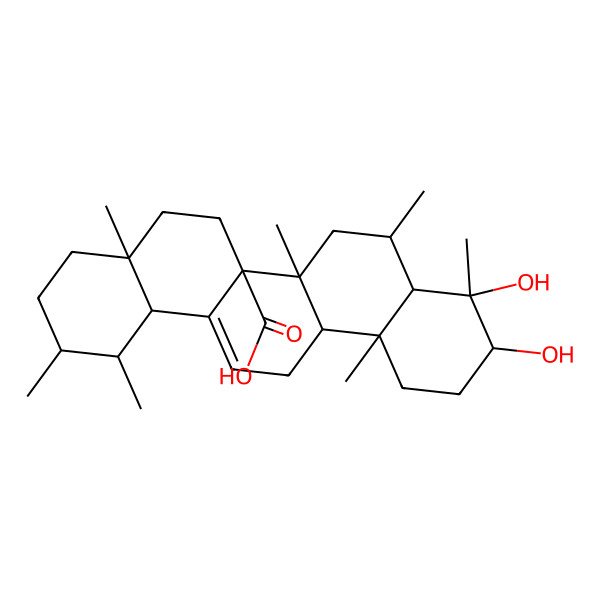 2D Structure of 9,10-dihydroxy-1,2,4a,6b,8,9,12a-heptamethyl-2,3,4,5,6,6a,7,8,8a,10,11,12,13,14b-tetradecahydro-1H-picene-6a-carboxylic acid