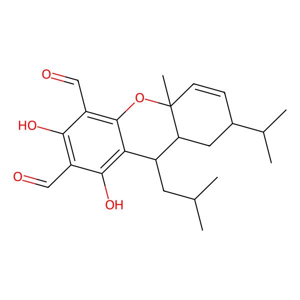 2D Structure of (7R,8aS,9R,10aS)-1,3-dihydroxy-10a-methyl-9-(2-methylpropyl)-7-propan-2-yl-7,8,8a,9-tetrahydroxanthene-2,4-dicarbaldehyde