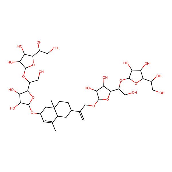 2D Structure of (2R,3R,4R,5S)-2-[(1R)-1-[(2R,3R,4R,5R)-5-[2-[(2S,4aS,6R,8aR)-6-[(2R,3R,4R,5R)-5-[(1R)-1-[(2R,3R,4R,5S)-5-[(1R)-1,2-dihydroxyethyl]-3,4-dihydroxyoxolan-2-yl]oxy-2-hydroxyethyl]-3,4-dihydroxyoxolan-2-yl]oxy-4a,8-dimethyl-2,3,4,5,6,8a-hexahydro-1H-naphthalen-2-yl]prop-2-enoxy]-3,4-dihydroxyoxolan-2-yl]-2-hydroxyethoxy]-5-[(1R)-1,2-dihydroxyethyl]oxolane-3,4-diol