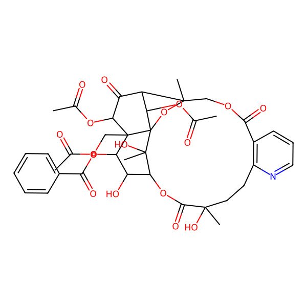 2D Structure of [(1R,3R,15S,18S,19R,20S,21R,22R,24S,25R,26R)-22,25-diacetyloxy-21-(acetyloxymethyl)-15,19,26-trihydroxy-3,15,26-trimethyl-6,16,23-trioxo-2,5,17-trioxa-11-azapentacyclo[16.7.1.01,21.03,24.07,12]hexacosa-7(12),8,10-trien-20-yl] benzoate