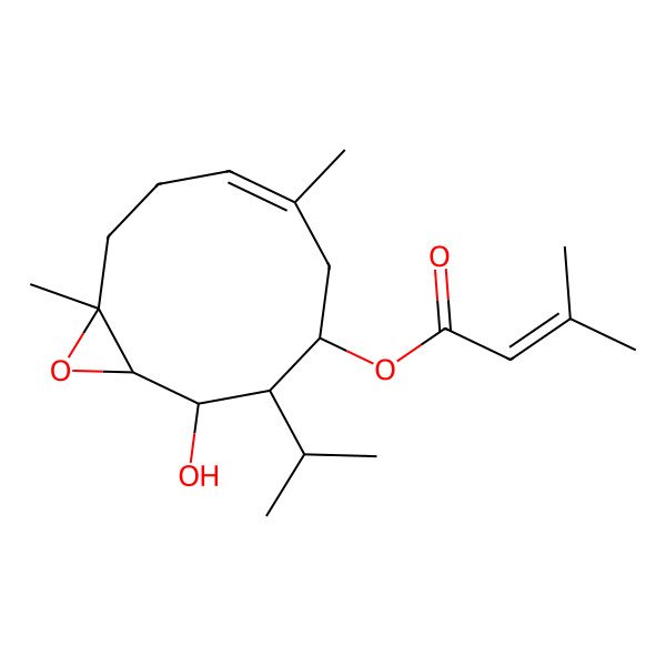 2D Structure of [(1S,2R,3S,4S,6Z,10S)-2-hydroxy-6,10-dimethyl-3-propan-2-yl-11-oxabicyclo[8.1.0]undec-6-en-4-yl] 3-methylbut-2-enoate