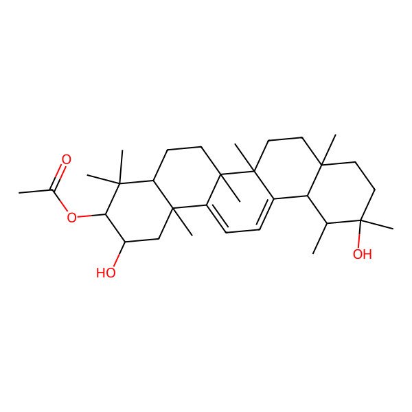 2D Structure of [(2R,3R,4aR,6aS,6bR,8aS,11S,12R,12aR,14bS)-2,11-dihydroxy-4,4,6a,6b,8a,11,12,14b-octamethyl-1,2,3,4a,5,6,7,8,9,10,12,12a-dodecahydropicen-3-yl] acetate