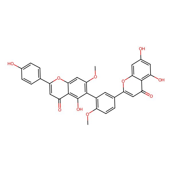 2D Structure of 6-[5-(5,7-Dihydroxy-4-oxochromen-2-yl)-2-methoxyphenyl]-5-hydroxy-2-(4-hydroxyphenyl)-7-methoxychromen-4-one