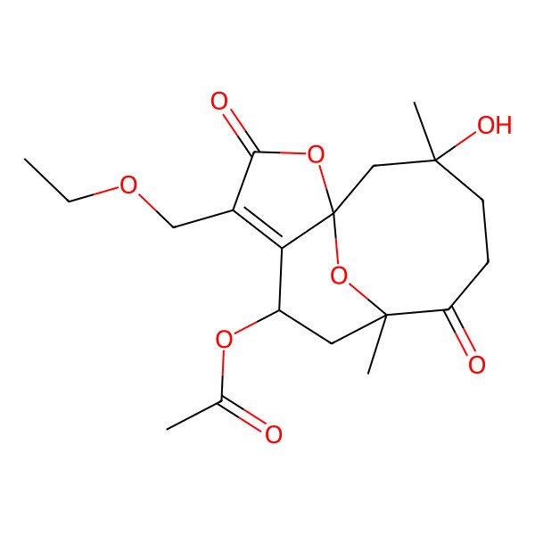 2D Structure of [4-(Ethoxymethyl)-12-hydroxy-8,12-dimethyl-3,9-dioxo-2,14-dioxatricyclo[6.5.1.01,5]tetradec-4-en-6-yl] acetate