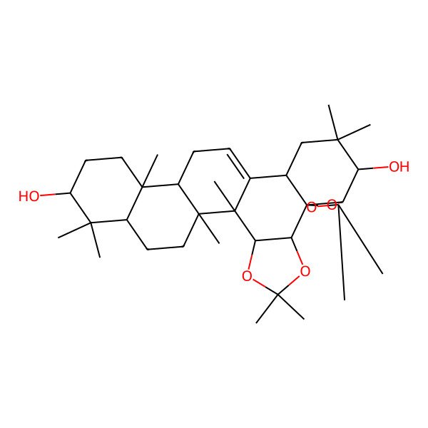 2D Structure of (1S,2R,6S,7S,12R,13R,16S,20R,21R,24S,26R,29R)-1,4,4,10,10,14,14,21,25,25,29-undecamethyl-3,5,9,11-tetraoxaheptacyclo[15.12.0.02,6.07,12.07,16.020,29.021,26]nonacos-17-ene-13,24-diol