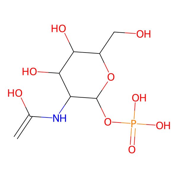 2D Structure of [(2R,3R,4R,5S,6R)-4,5-dihydroxy-3-(1-hydroxyethenylamino)-6-(hydroxymethyl)oxan-2-yl] dihydrogen phosphate