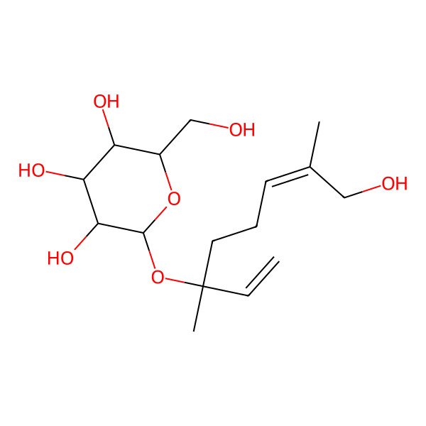 2D Structure of (2S,3R,4S,5S,6R)-2-[(3R,6E)-8-hydroxy-3,7-dimethylocta-1,6-dien-3-yl]oxy-6-(hydroxymethyl)oxane-3,4,5-triol