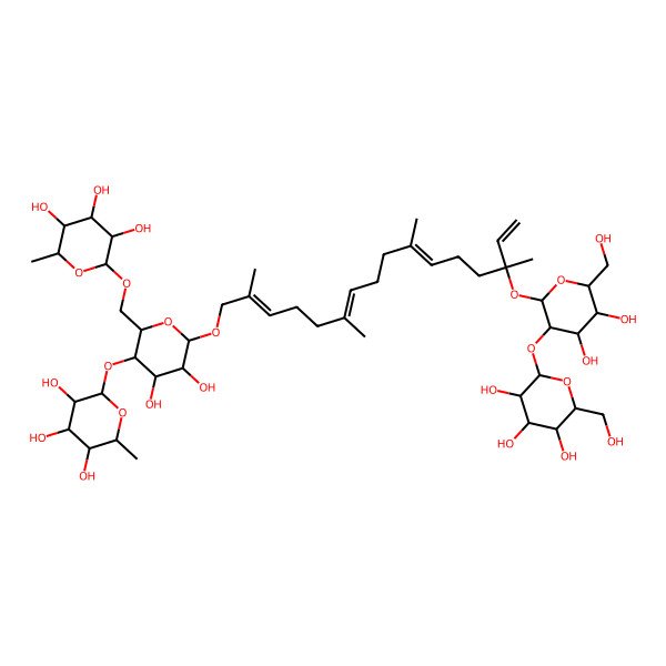 2D Structure of 2-[[6-[14-[4,5-Dihydroxy-6-(hydroxymethyl)-3-[3,4,5-trihydroxy-6-(hydroxymethyl)oxan-2-yl]oxyoxan-2-yl]oxy-2,6,10,14-tetramethylhexadeca-2,6,10,15-tetraenoxy]-4,5-dihydroxy-3-(3,4,5-trihydroxy-6-methyloxan-2-yl)oxyoxan-2-yl]methoxy]-6-methyloxane-3,4,5-triol