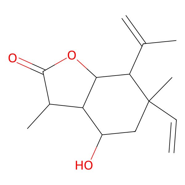 2D Structure of (3S,3aR,4S,6S,7S,7aR)-6-ethenyl-4-hydroxy-3,6-dimethyl-7-prop-1-en-2-yl-3,3a,4,5,7,7a-hexahydro-1-benzofuran-2-one