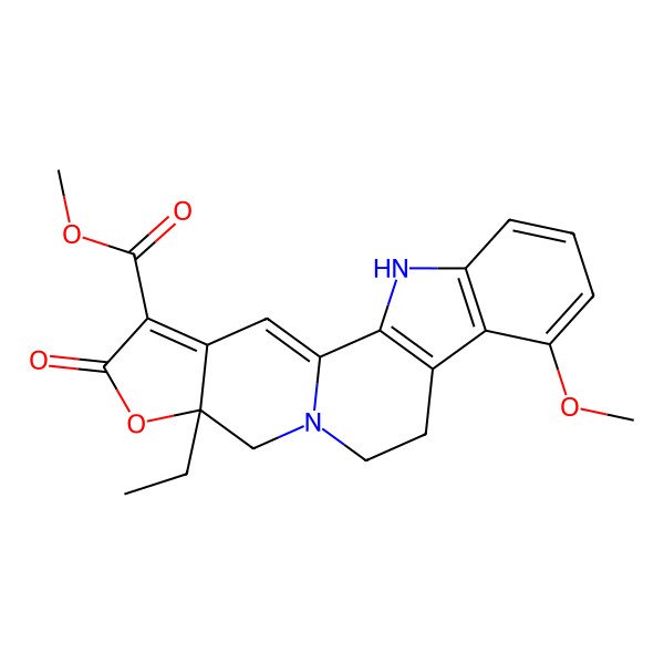 2D Structure of methyl (8R)-8-ethyl-15-methoxy-6-oxo-7-oxa-10,20-diazapentacyclo[11.7.0.02,10.04,8.014,19]icosa-1(13),2,4,14(19),15,17-hexaene-5-carboxylate