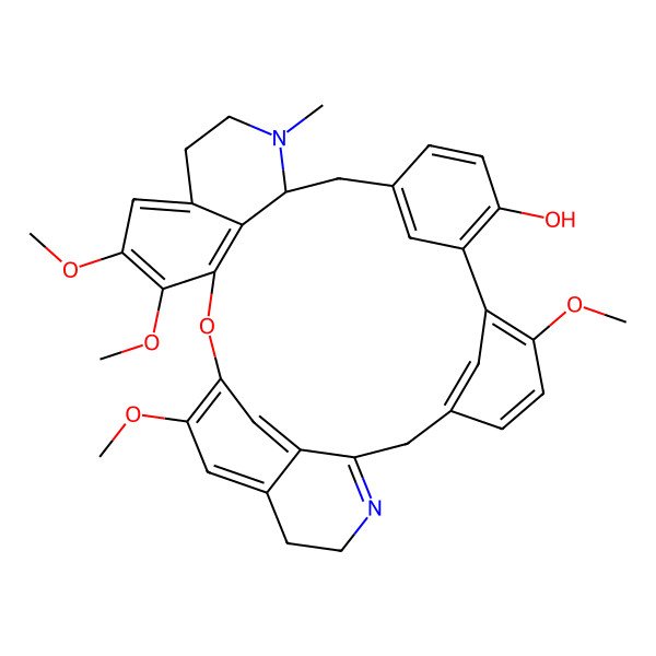 2D Structure of 6,20,21,25-Tetramethoxy-15-methyl-23-oxa-15,30-diazaheptacyclo[22.6.2.13,7.18,12.114,18.027,31.022,33]pentatriaconta-1(30),3(35),4,6,8,10,12(34),18,20,22(33),24,26,31-tridecaen-9-ol