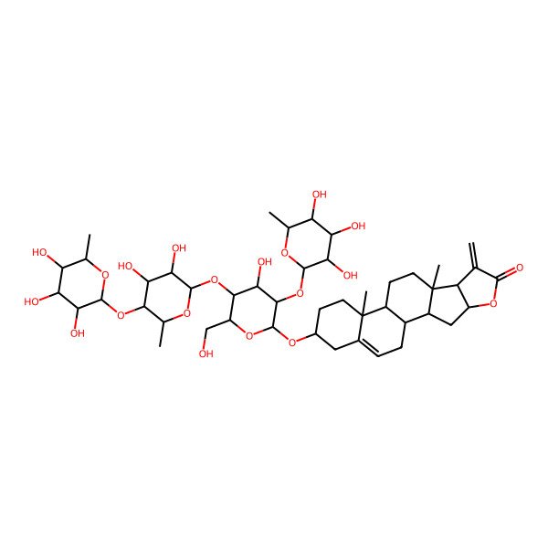 2D Structure of (1S,2S,4S,8S,9S,12S,13R,16S)-16-[(2R,3R,4S,5S,6R)-5-[(2S,3R,4S,5R,6S)-3,4-dihydroxy-6-methyl-5-[(2S,3R,4R,5R,6S)-3,4,5-trihydroxy-6-methyloxan-2-yl]oxyoxan-2-yl]oxy-4-hydroxy-6-(hydroxymethyl)-3-[(2S,3R,4R,5R,6S)-3,4,5-trihydroxy-6-methyloxan-2-yl]oxyoxan-2-yl]oxy-9,13-dimethyl-7-methylidene-5-oxapentacyclo[10.8.0.02,9.04,8.013,18]icos-18-en-6-one