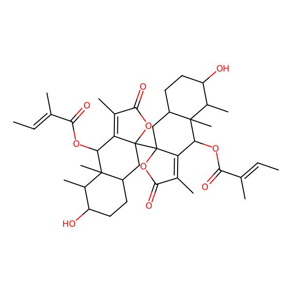 2D Structure of [6-hydroxy-9a-[6-hydroxy-3,4a,5-trimethyl-4-(2-methylbut-2-enoyloxy)-2-oxo-5,6,7,8,8a,9-hexahydro-4H-benzo[f][1]benzofuran-9a-yl]-3,4a,5-trimethyl-2-oxo-5,6,7,8,8a,9-hexahydro-4H-benzo[f][1]benzofuran-4-yl] 2-methylbut-2-enoate