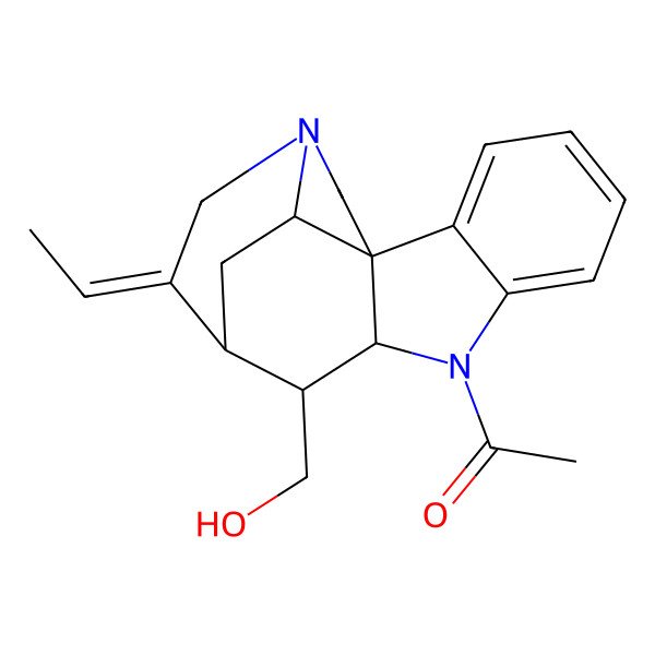 2D Structure of 1-[12-Ethylidene-10-(hydroxymethyl)-8,14-diazapentacyclo[9.5.2.01,9.02,7.014,17]octadeca-2,4,6-trien-8-yl]ethanone