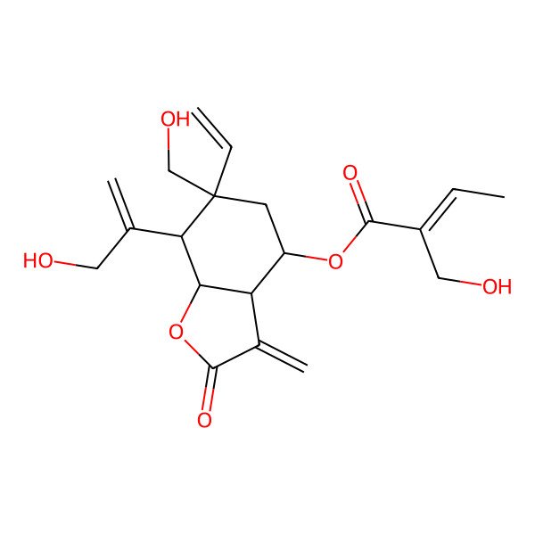 2D Structure of [(3aR,4S,6R,7S,7aR)-6-ethenyl-6-(hydroxymethyl)-7-(3-hydroxyprop-1-en-2-yl)-3-methylidene-2-oxo-4,5,7,7a-tetrahydro-3aH-1-benzofuran-4-yl] (Z)-2-(hydroxymethyl)but-2-enoate