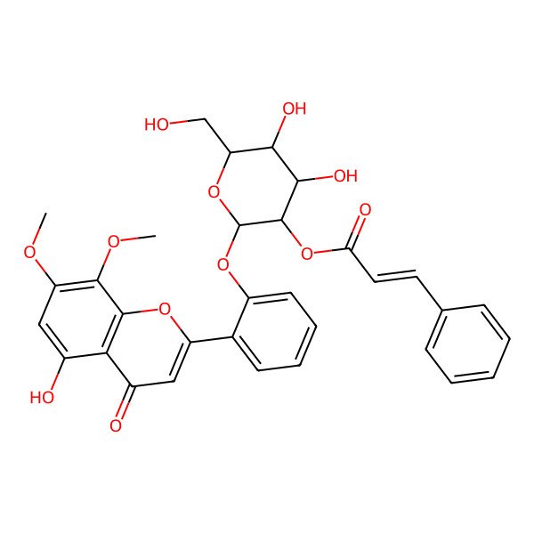 2D Structure of [(2R,3S,4R,5R,6S)-4,5-dihydroxy-2-[2-(5-hydroxy-7,8-dimethoxy-4-oxochromen-2-yl)phenoxy]-6-(hydroxymethyl)oxan-3-yl] (E)-3-phenylprop-2-enoate