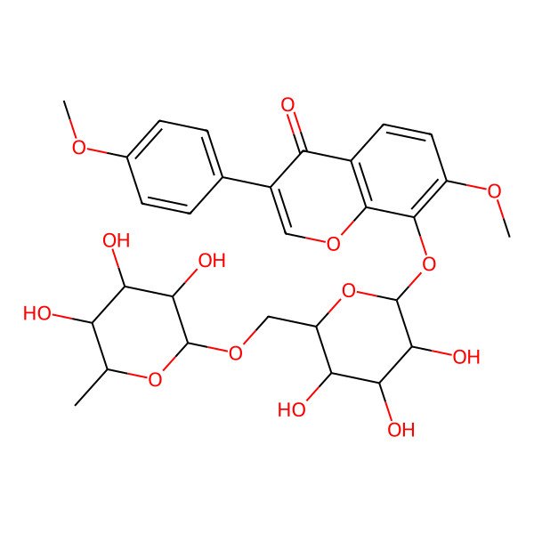 2D Structure of 7-methoxy-3-(4-methoxyphenyl)-8-[(2S,3R,4S,5S,6R)-3,4,5-trihydroxy-6-[[(2S,3S,4S,5S,6R)-3,4,5-trihydroxy-6-methyloxan-2-yl]oxymethyl]oxan-2-yl]oxychromen-4-one
