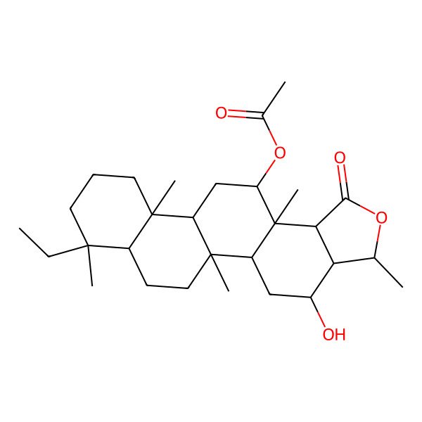 2D Structure of [(3S,3aS,4S,5aS,5bR,7aS,8S,11aS,11bR,13S,13aS,13bS)-8-ethyl-4-hydroxy-3,5b,8,11a,13a-pentamethyl-1-oxo-3a,4,5,5a,6,7,7a,9,10,11,11b,12,13,13b-tetradecahydro-3H-phenanthro[2,1-e][2]benzofuran-13-yl] acetate