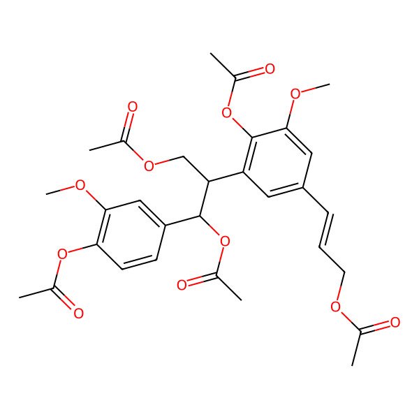 2D Structure of 3-[4-Acetyloxy-3-[1,3-diacetyloxy-1-(4-acetyloxy-3-methoxyphenyl)propan-2-yl]-5-methoxyphenyl]prop-2-enyl acetate