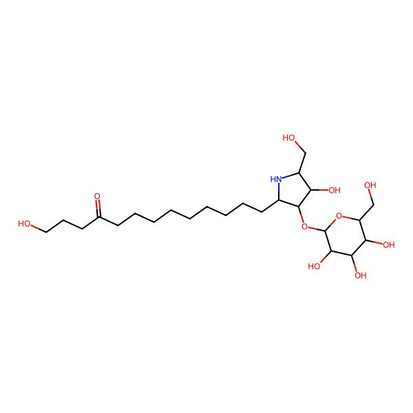 2D Structure of 1-Hydroxy-13-[4-hydroxy-5-(hydroxymethyl)-3-[3,4,5-trihydroxy-6-(hydroxymethyl)oxan-2-yl]oxypyrrolidin-2-yl]tridecan-4-one