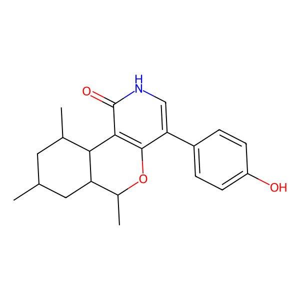 2D Structure of (6aR,8R,10S,10aR)-4-(4-hydroxyphenyl)-6,8,10-trimethyl-2,6,6a,7,8,9,10,10a-octahydroisochromeno[4,3-c]pyridin-1-one